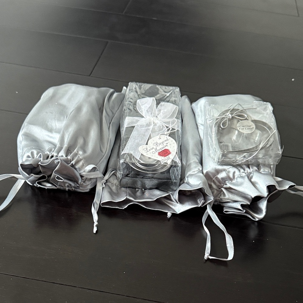 Silver Satin Drawstring Bags